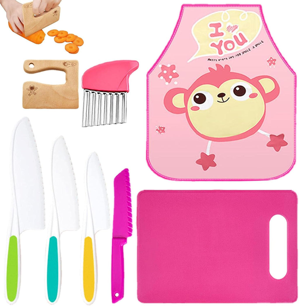 Set de Couteaux en Plastique pour Enfants - 7-Piece Wooden Kids Kitchen Plastic Knife Set with Serrated Edges