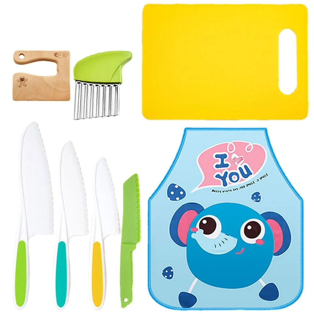 Set de Couteaux en Plastique pour Enfants - 7-Piece Wooden Kids Kitchen Plastic Knife Set with Serrated Edges